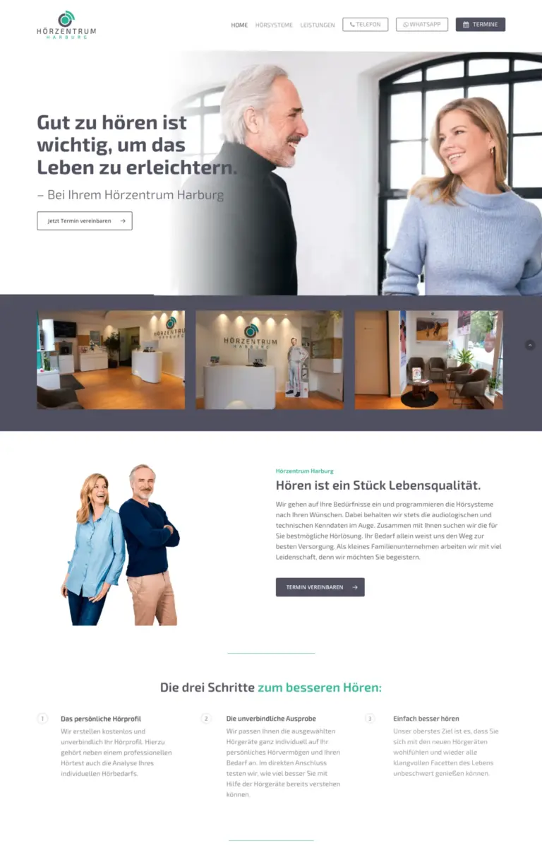 Startseite der Website von Hörakustiker Hörzentrum Harburg aus Hamburg in der Desktop-Ansicht