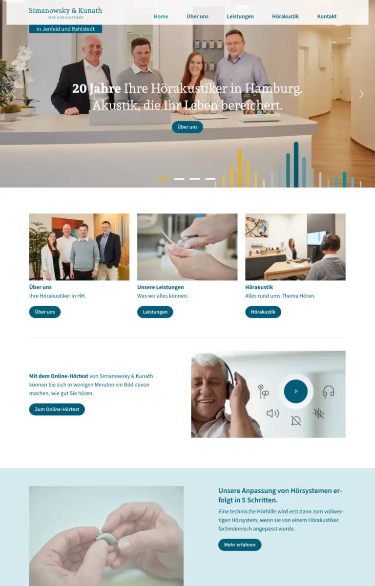 Startseite der Website von Hörakustiker Simanowsky & Kunath aus Hamburg in der Desktop-Ansicht