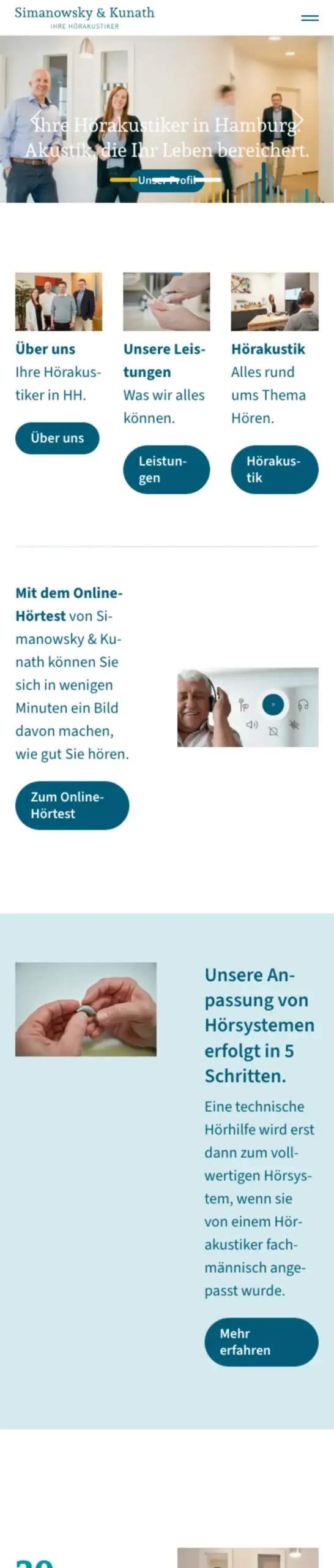 Website von Simanowsky & Kunath, Hamburg in der Mobilansicht