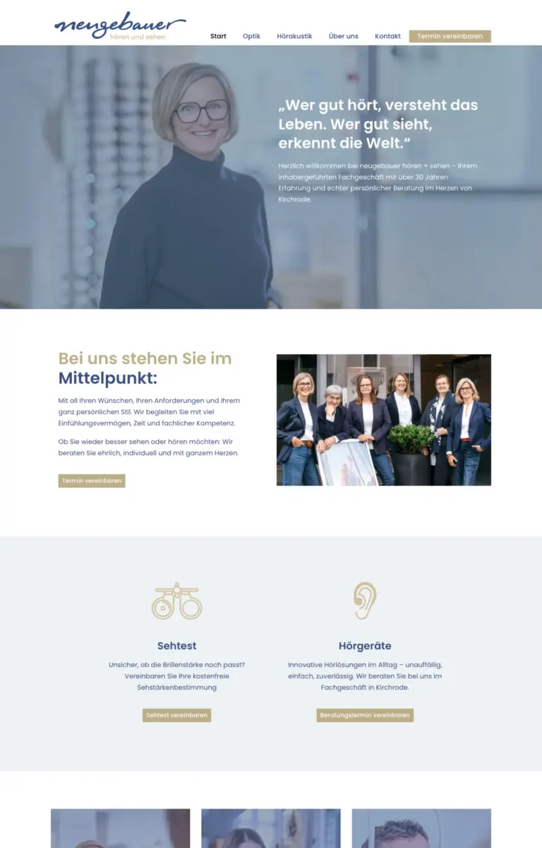 Startseite der Website von Hörakustiker neugebauer hören & sehen aus Hannover in der Desktop-Ansicht