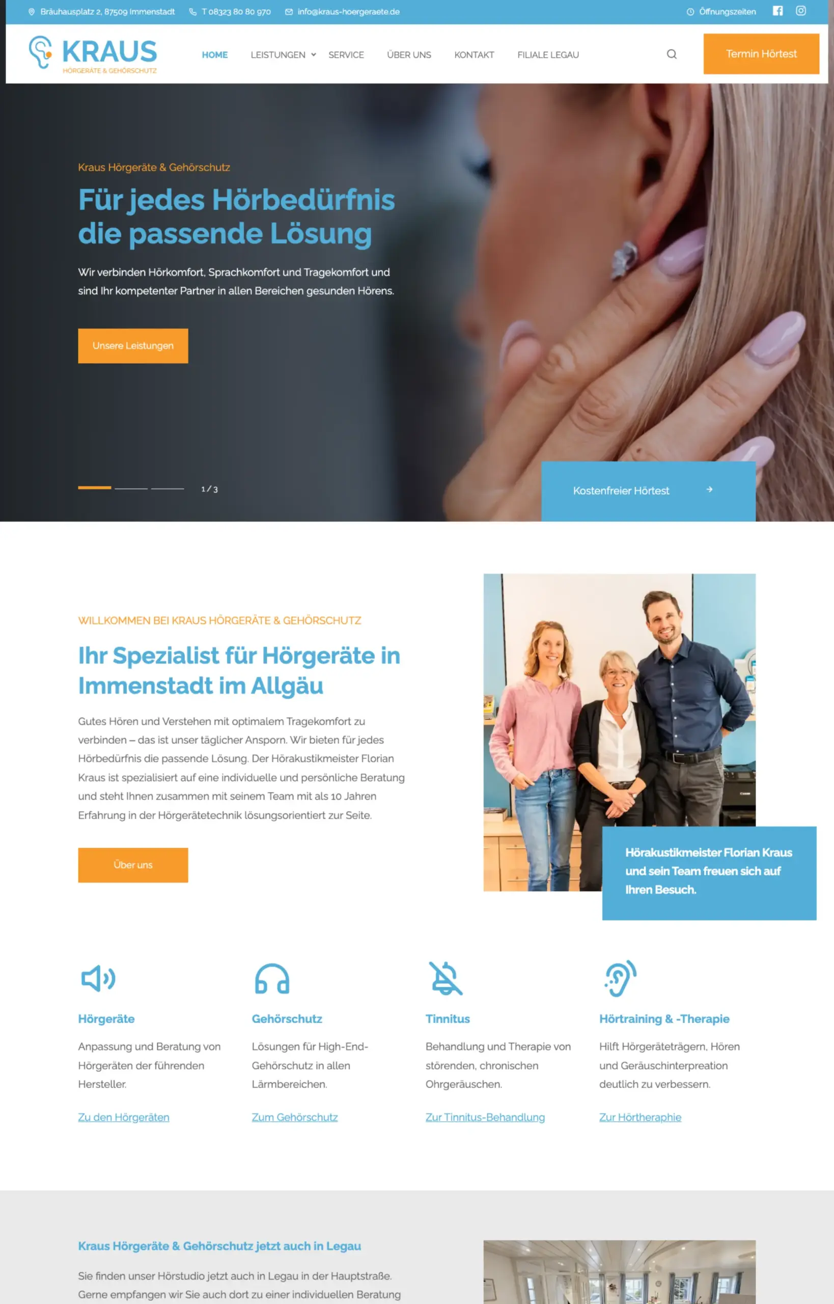 Website von Kraus Hörgeräte & Gehörschutz, Landkreis Oberallgäu in der Desktop-Ansicht