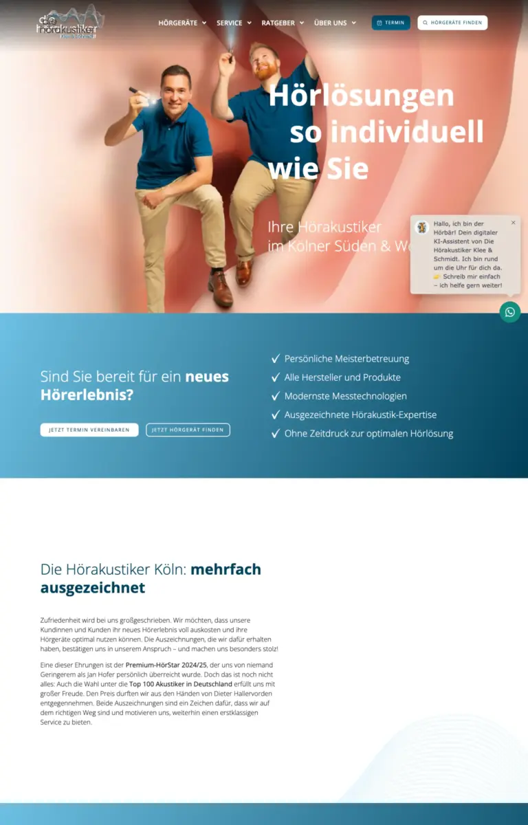 Startseite der Website von Hörakustiker Die Hörakustiker Klee & Schmidt GbR aus Köln in der Desktop-Ansicht