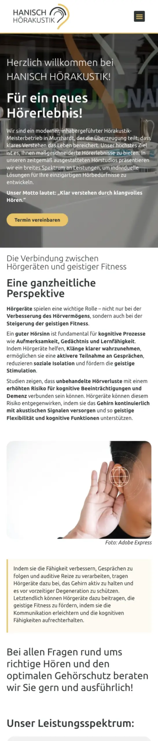 Website von Hanisch Hörakustik, Rems-Murr-Kreis in der Mobilansicht