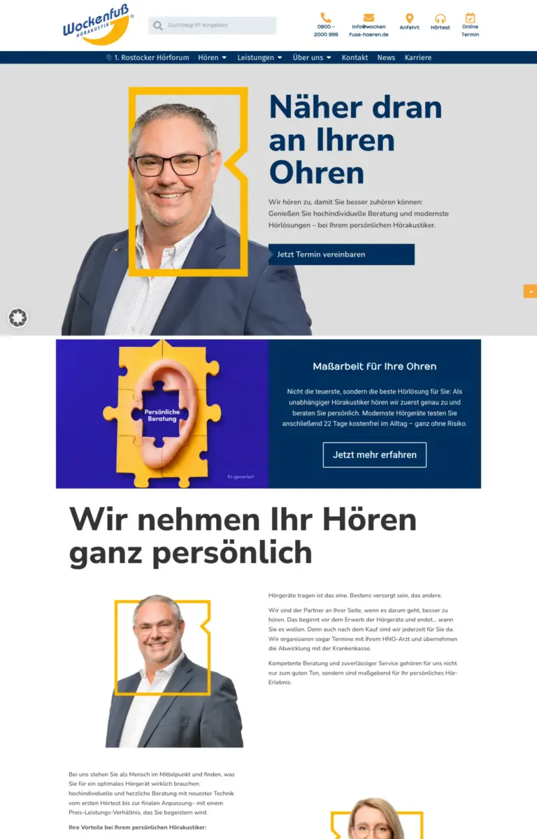 Startseite der Website von Hörakustiker Wockenfuß Hörakustik aus Rostock () in der Desktop-Ansicht