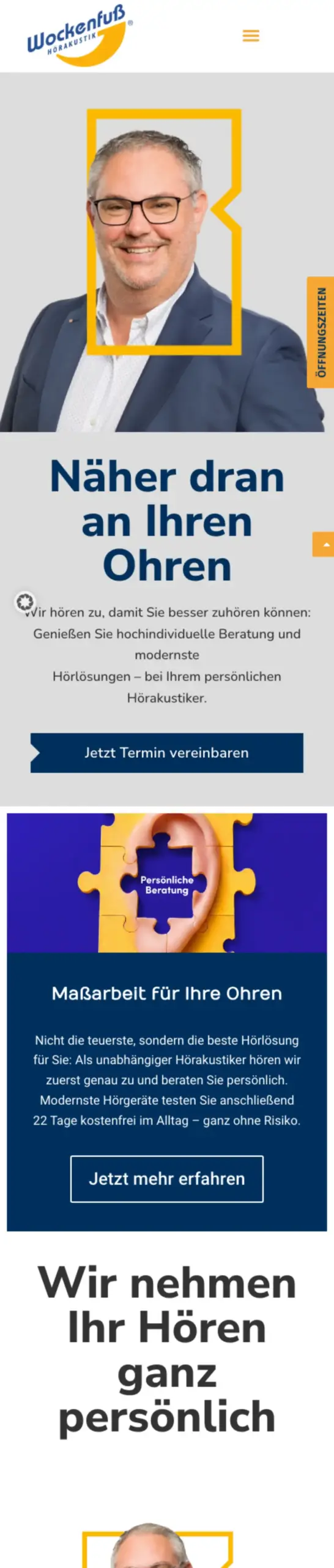 Website von Wockenfuß Hörakustik, Rostock in der Mobilansicht