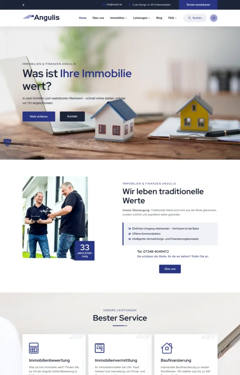 Startseite der Website von Immobilienmakler Wolfram Buck & Stefan Eipper GbR aus Beimerstetten in der Desktop-Ansicht