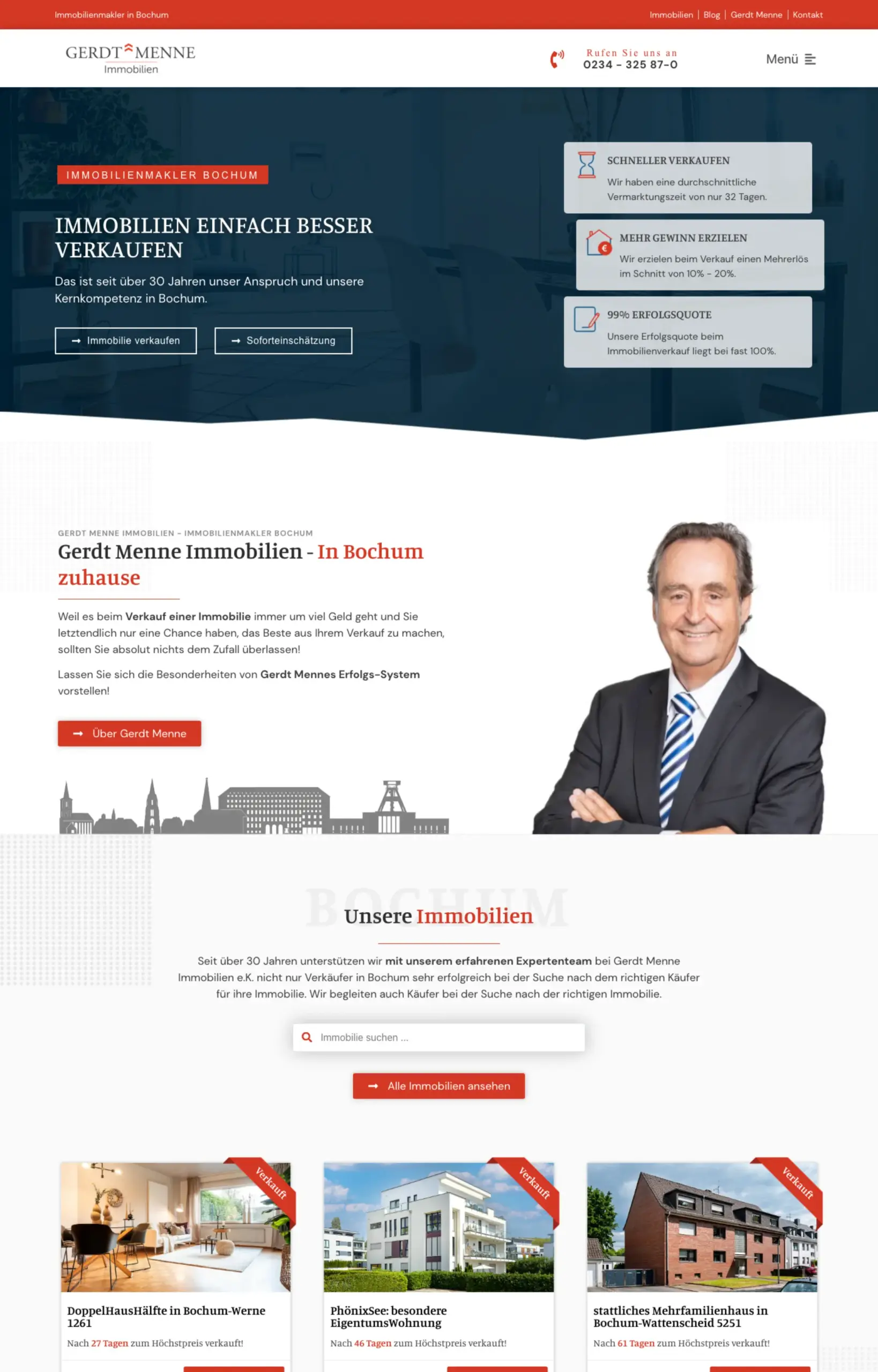 Website von Gerdt Menne Immobilien e.K., Bochum in der Desktop-Ansicht