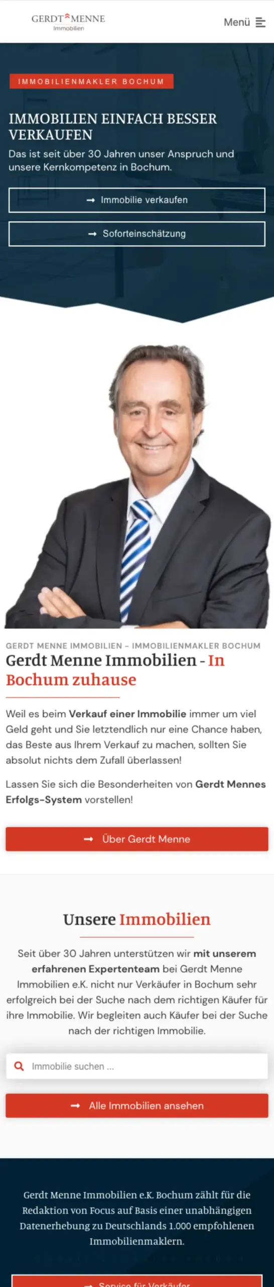 Website von Gerdt Menne Immobilien e.K., Bochum in der Mobilansicht
