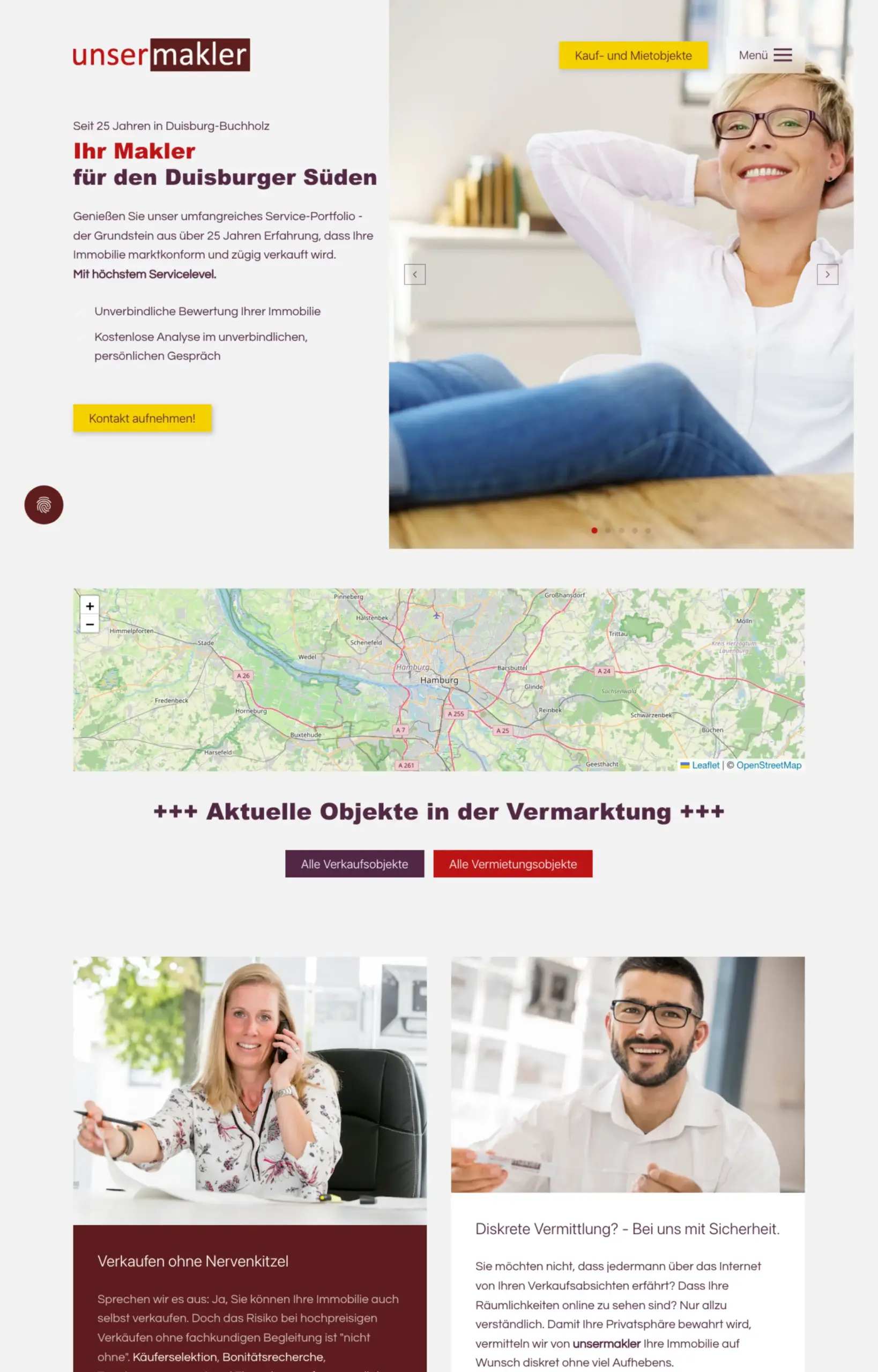 Website von unsermakler, Duisburg in der Desktop-Ansicht
