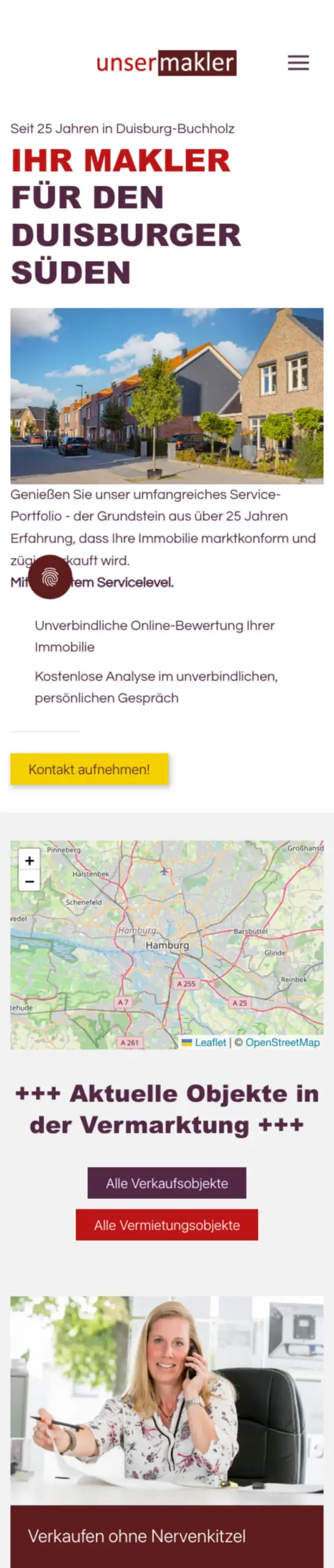 Website von unsermakler, Duisburg in der Mobilansicht