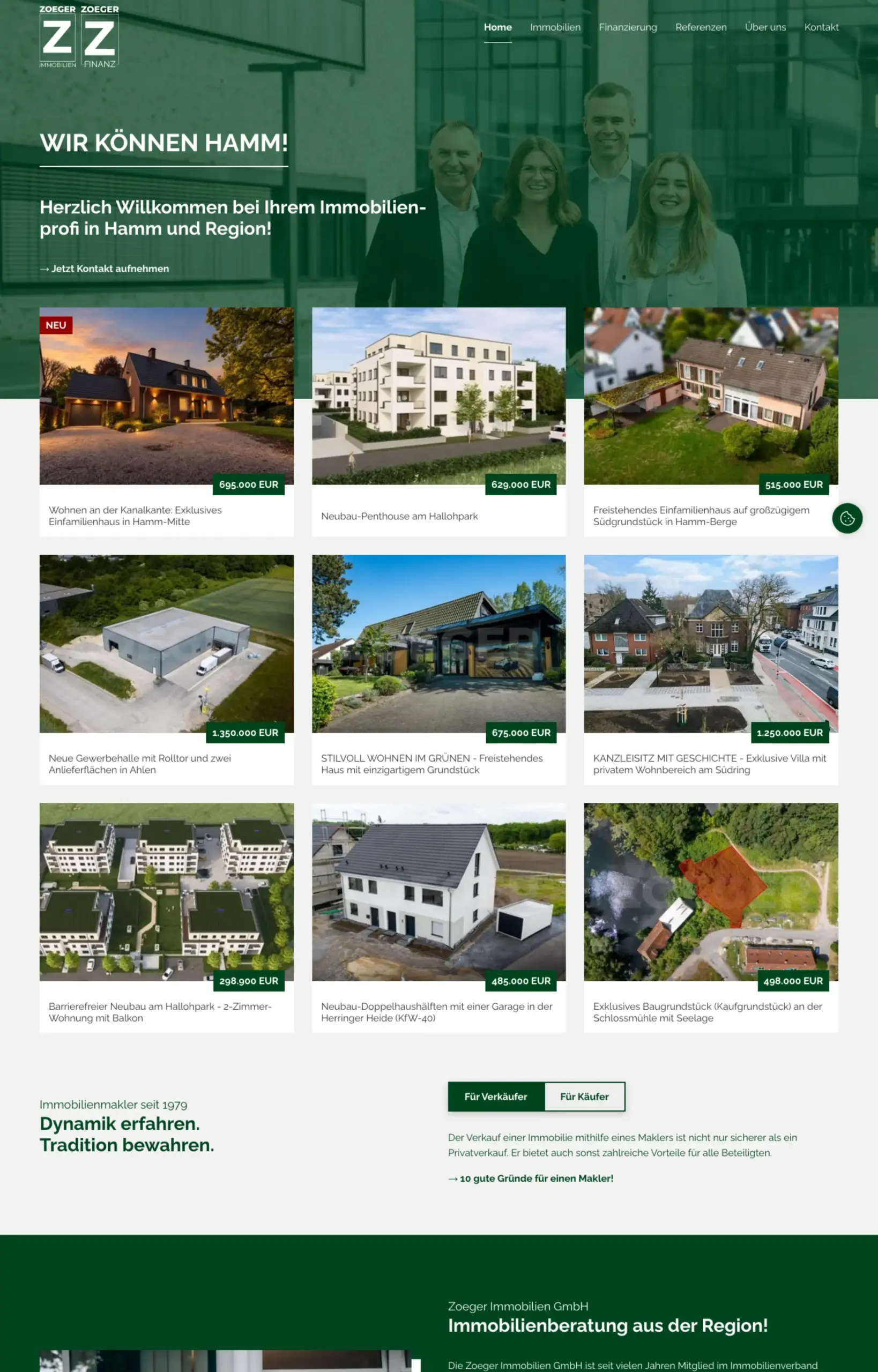 Website von Zoeger Immobilien GmbH, Hamm in der Desktop-Ansicht