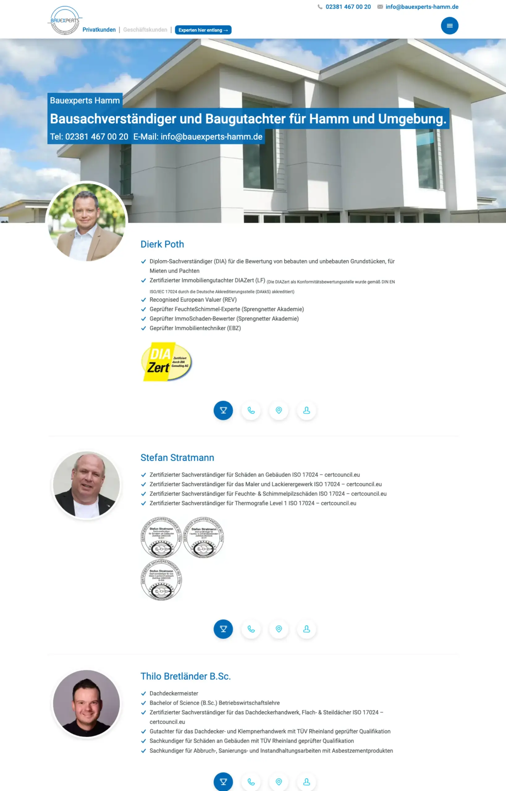 Website von Bauexperts Hamm, Krefeld in der Desktop-Ansicht