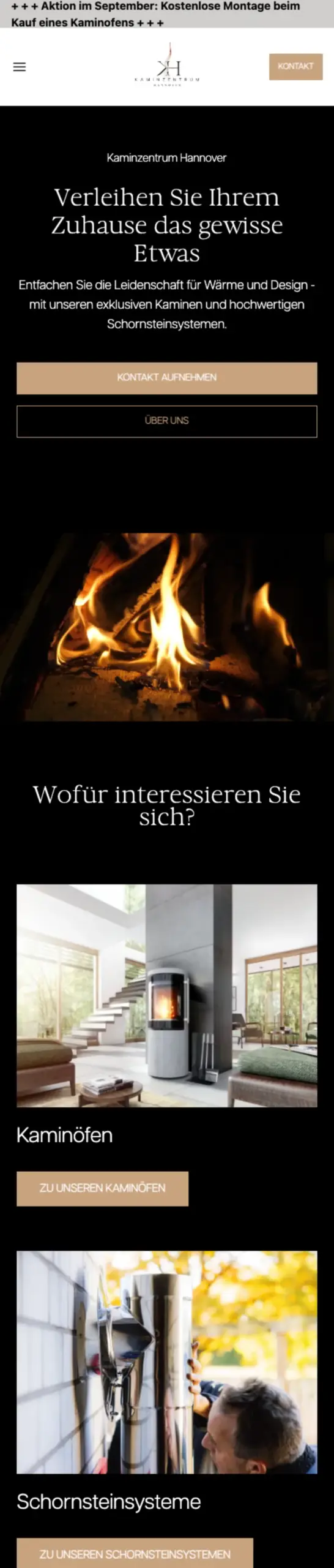 Website von Kaminzentrum Hannover, Hannover in der Mobilansicht