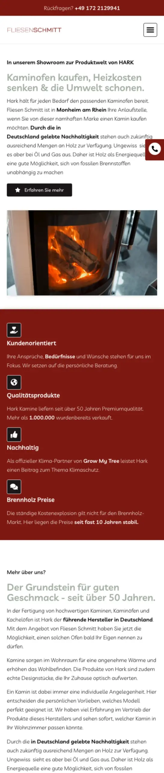 Website von Fliesen Schmitt, Kreis Mettmann in der Mobilansicht