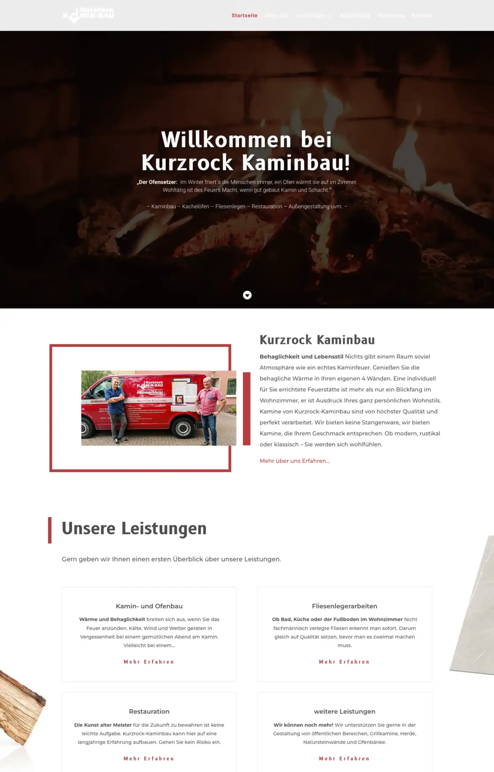 Website von Kurzrock Kaminbau, Landkreis Elbe-Elster in der Desktop-Ansicht