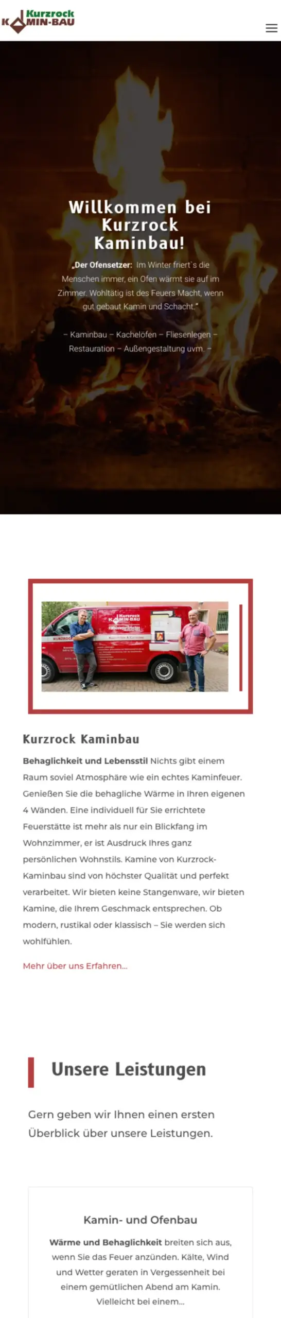 Website von Kurzrock Kaminbau, Landkreis Elbe-Elster in der Mobilansicht