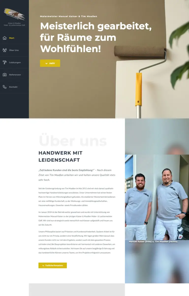 Startseite der Website von Maler Kaiser & Maaßen Maler- & Lackiermeister GbR aus Mönchengladbach in der Desktop-Ansicht