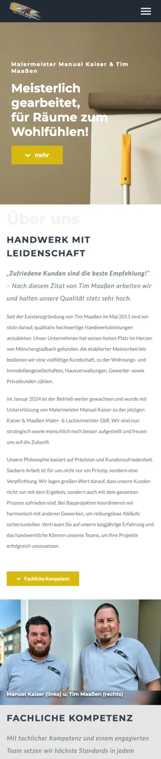 Website von Kaiser & Maaßen Maler- & Lackiermeister GbR, Mönchengladbach in der Mobilansicht