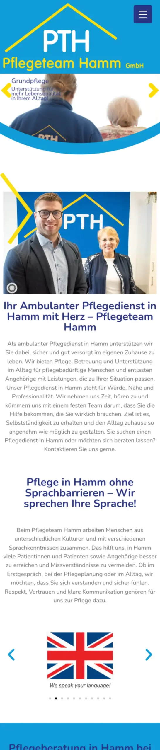 Website von Pflegeteam Hamm, Hamm in der Mobilansicht