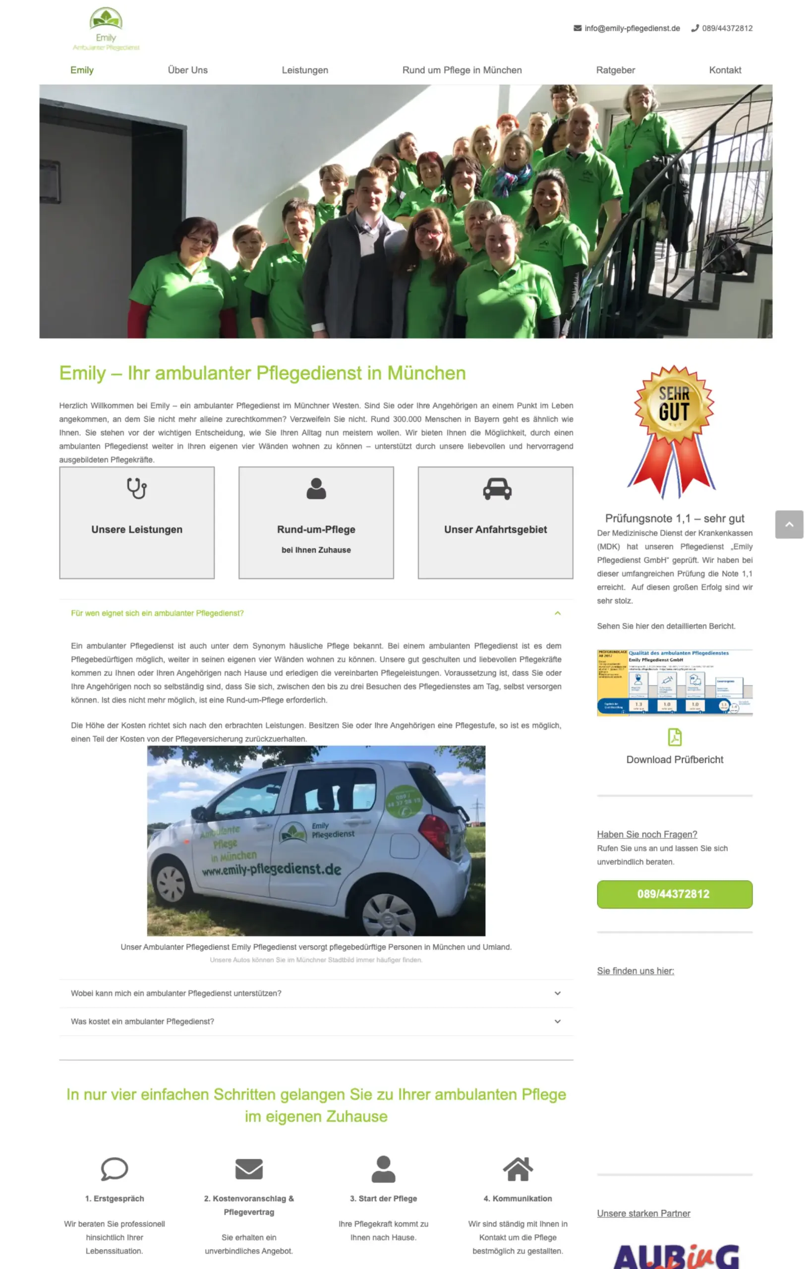 Website von Emily Pflegedienst, München in der Desktop-Ansicht
