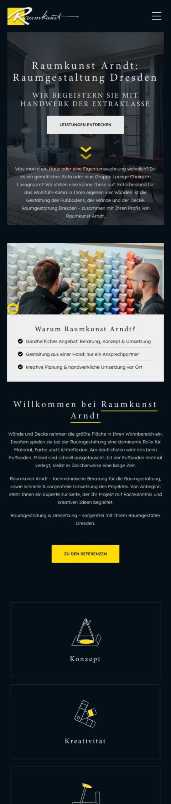 Website von Raumkunst Arndt, Dresden in der Mobilansicht
