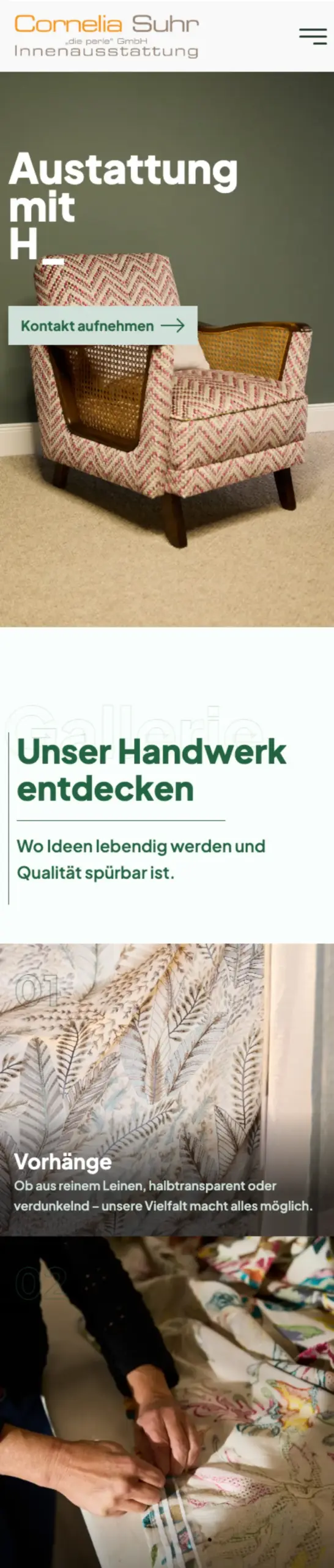 Website von „die perle“ GmbH, Hamburg in der Mobilansicht