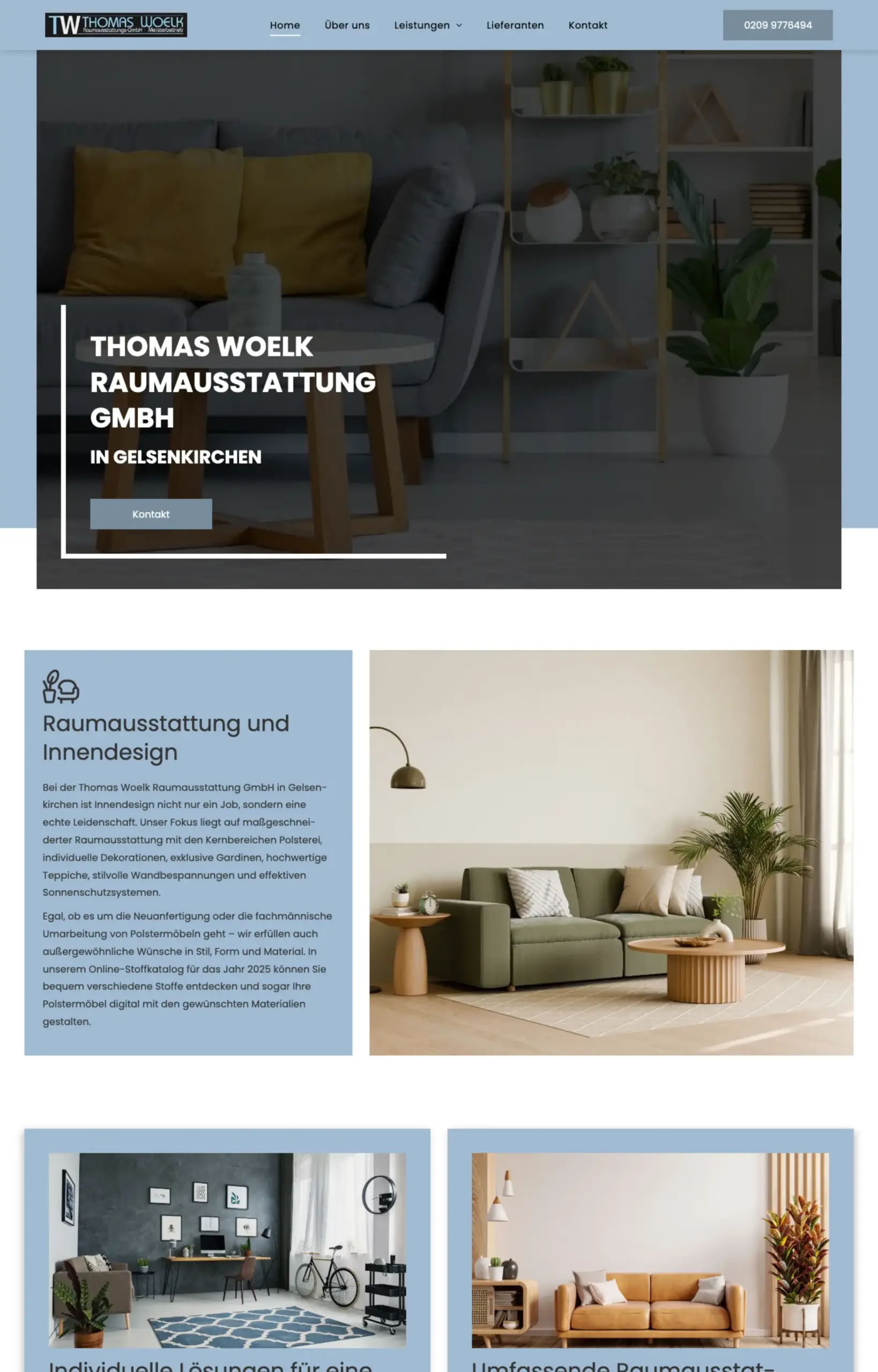 Website von Thomas Woelk Raumausstattung GmbH in der Desktop-Ansicht