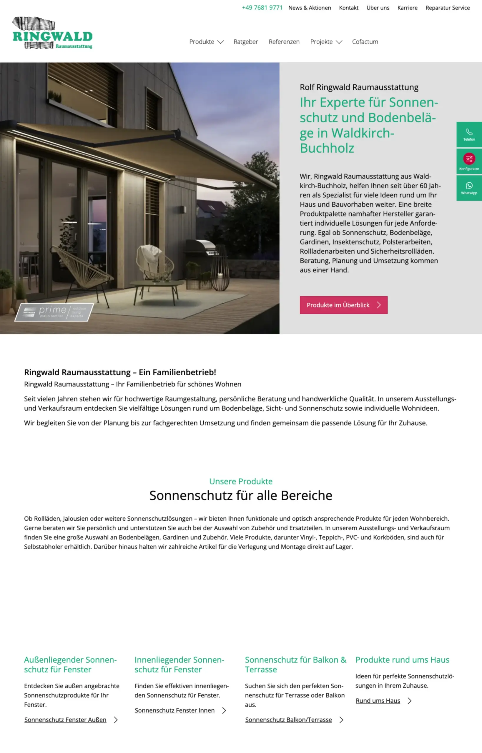 Website von Ringwald Raumausstattung, Landkreis Emmendingen in der Desktop-Ansicht