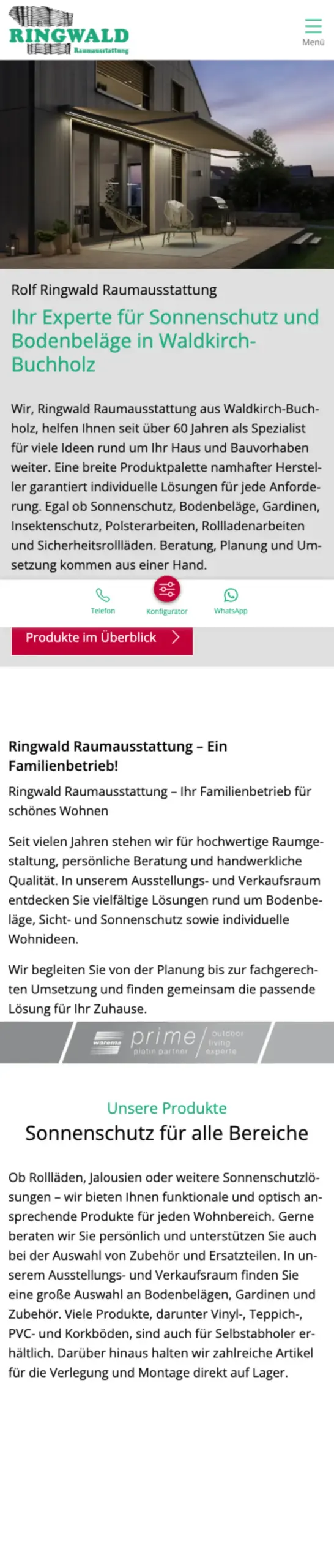Website von Ringwald Raumausstattung, Landkreis Emmendingen in der Mobilansicht