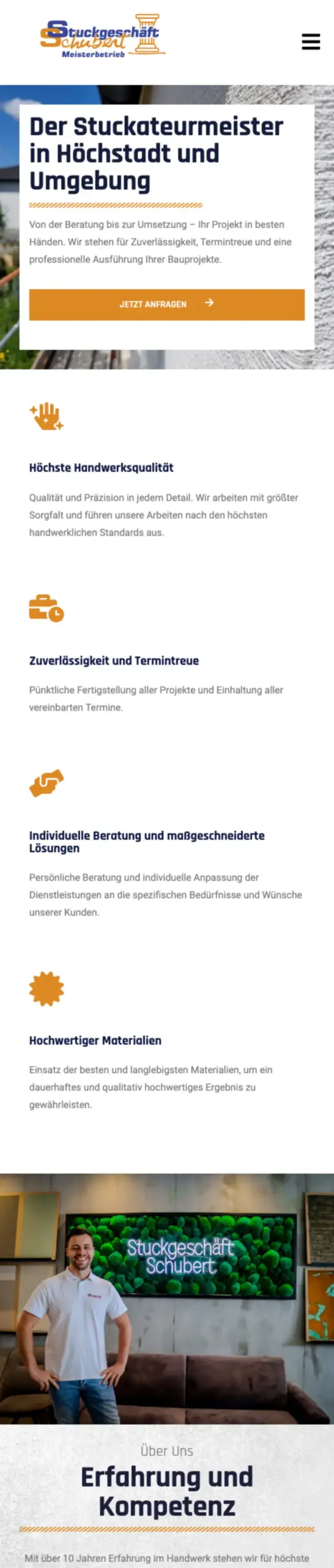 Website von Stuckgeschäft Schubert, Landkreis Erlangen-Höchstadt in der Mobilansicht