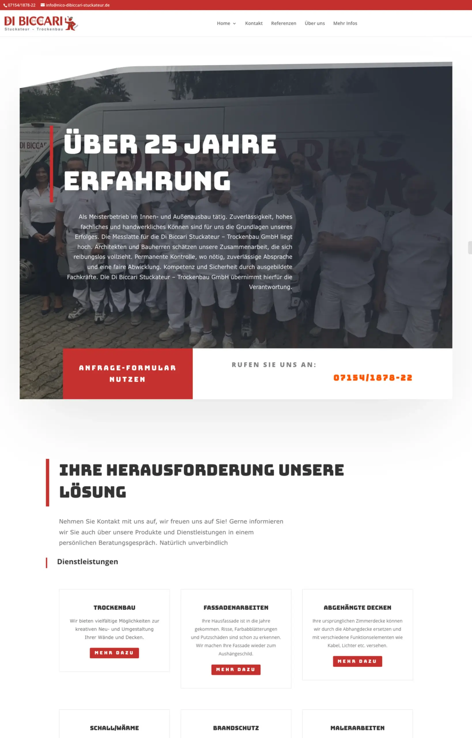 Website von Di Biccari Stuckateur – Trockenbau GmbH, Landkreis Ludwigsburg in der Desktop-Ansicht