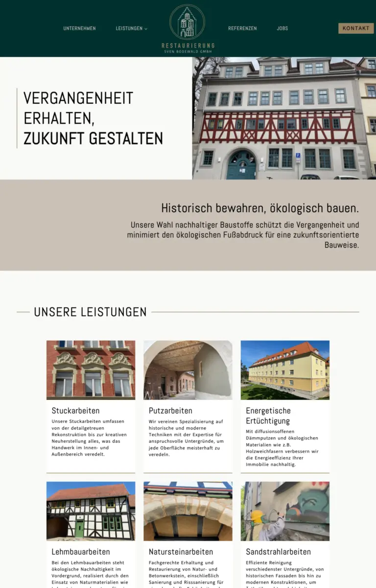 Startseite der Website von Stuckateur Restaurierung Sven Bodewald GmbH aus Mühlhausen in der Desktop-Ansicht