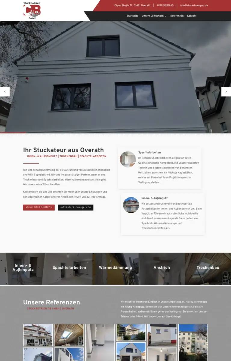 Startseite der Website von Stuckateur Carsten Bürgers aus Overath in der Desktop-Ansicht