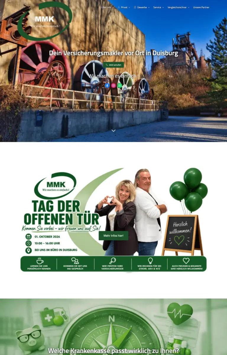 Startseite der Website von Versicherungsmakler Meidericher Makler Konzept GmbH aus Duisburg in der Desktop-Ansicht