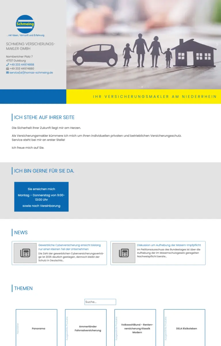 Startseite der Website von Versicherungsmakler SCHMEING VERSICHERUNGSMAKLER GMBH aus Duisburg in der Desktop-Ansicht