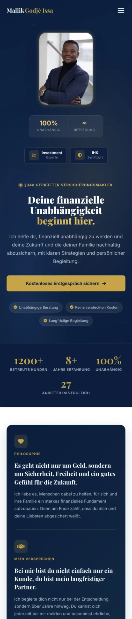 Website von Mallik Godjé Issa in der Mobilansicht