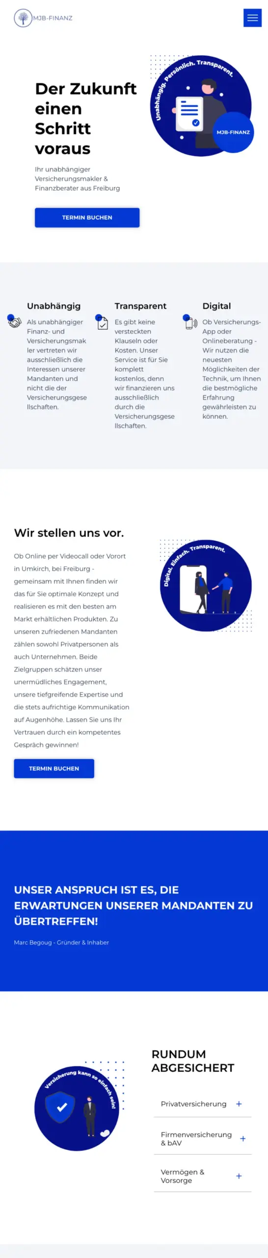 Website von MJB Finanz, Landkreis Breisgau-Hochschwarzwald in der Mobilansicht