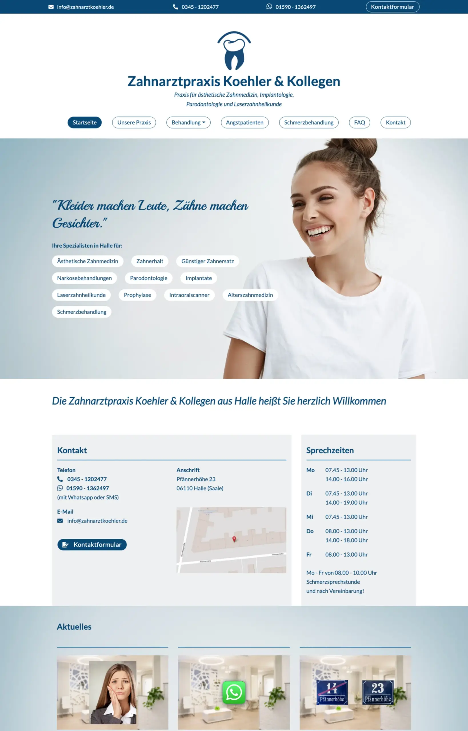 Website von Zahnarztpraxis Koehler & Kollegen, Halle (Saale) in der Desktop-Ansicht