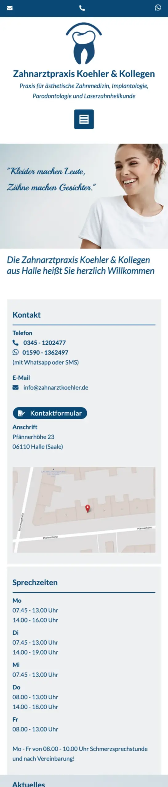 Website von Zahnarztpraxis Koehler & Kollegen, Halle (Saale) in der Mobilansicht