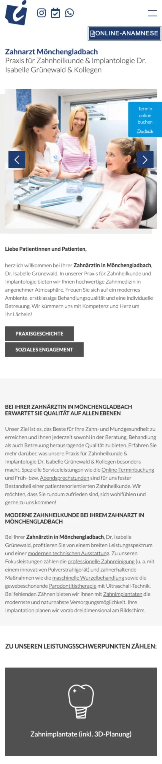 Website von Dr. Isabelle Grünewald & Kollegen, Mönchengladbach in der Mobilansicht